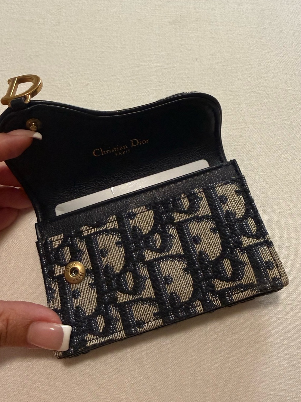 Dior Jacquard Card Holder in Black and Beige with Gold 'D' Accent - Picture 2 of 8